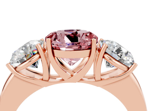 Rose gold Round Cut Morganite Three-Stone Ring with Four-Prong Setting and Classic Band_4