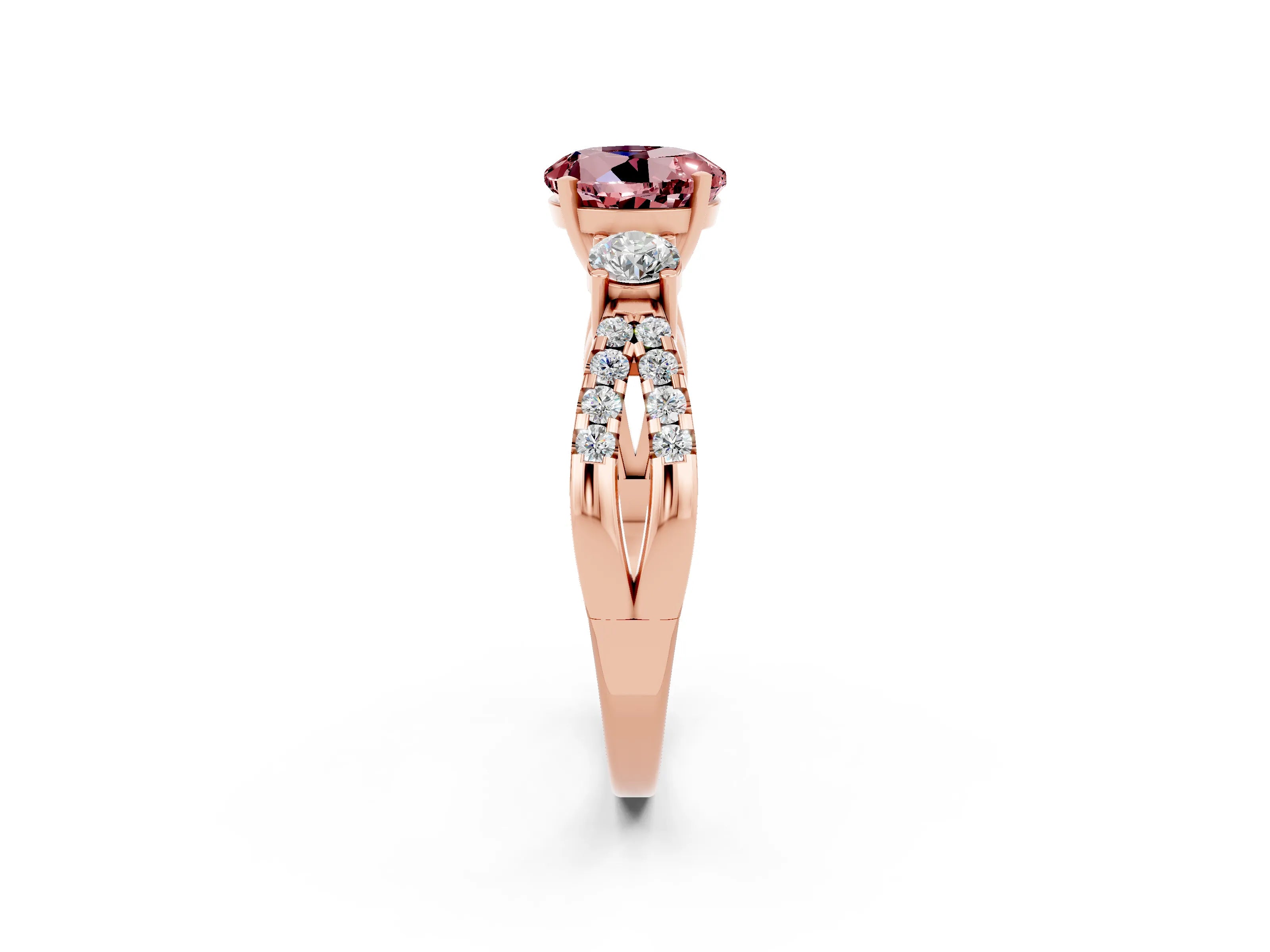 Rose gold Round Cut Morganite Three-Stone Ring with Pavé Split Shank and Four-Prong Setting_2
