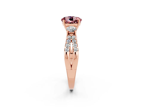 Rose gold Round Cut Morganite Three-Stone Ring with Pavé Split Shank and Four-Prong Setting_2