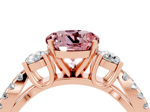 Rose gold Round Cut Morganite Three-Stone Ring with Pavé Split Shank and Four-Prong Setting_4
