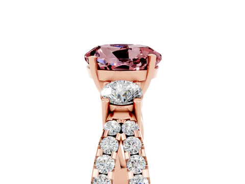 Rose gold Round Cut Morganite Three-Stone Ring with Pavé Split Shank and Four-Prong Setting_5