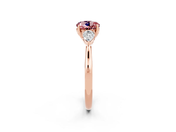 Rose gold Round Cut Morganite Three-Stone Ring with Pear  Side Stones and Prong Setting