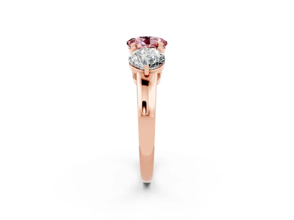 Rose gold Round Cut Morganite Three-Stone Ring with Prong Setting and Classic Band