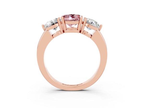 Rose gold Round Cut Morganite Three-Stone Ring with Prong Setting and Classic Band