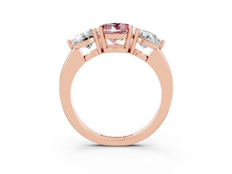 Rose gold Round Cut Morganite Three-Stone Ring with Prong Setting and Classic Band_3
