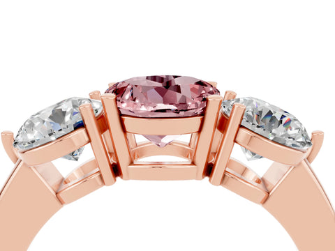 Rose gold Round Cut Morganite Three-Stone Ring with Prong Setting and Classic Band_4