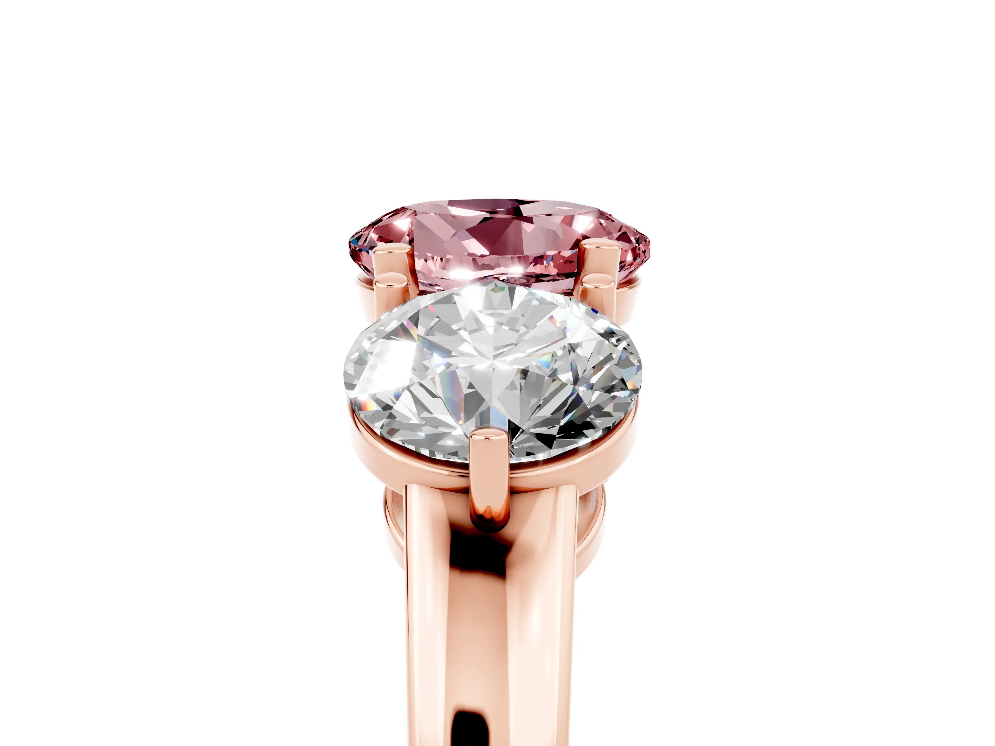 Rose gold Round Cut Morganite Three-Stone Ring with Prong Setting and Classic Band_5