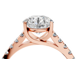 Rose gold Round Cut Pavé Band Solitaire Ring with Four-Prong Setting_169