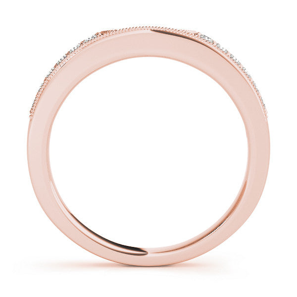 Rose gold Round Cut Pavé Diamond Contour Band with Milgrain Detailing 1