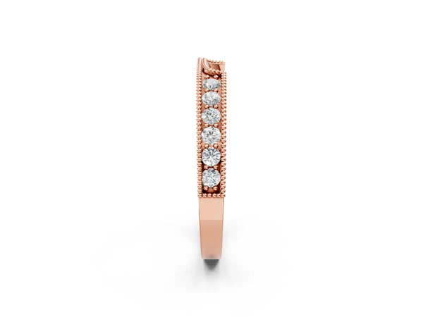 Rose gold Round Cut Pavé Diamond Contour Band with Milgrain Detailing