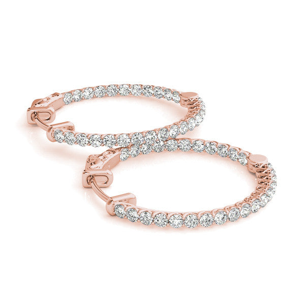 Rose gold Round Cut Pavé Diamond Hoop Earrings with Four-Prong Setting