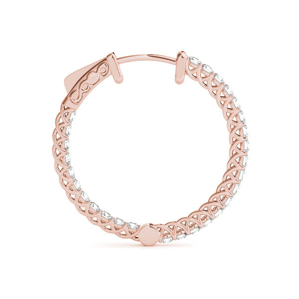 Rose gold Round Cut Pavé Diamond Hoop Earrings with Four-Prong Setting