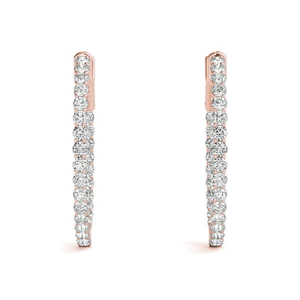 Rose gold Round Cut Pavé Diamond Hoop Earrings with Four-Prong Setting