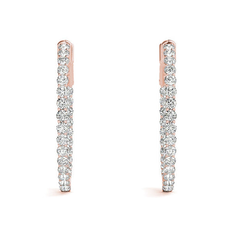 Rose gold Round Cut Pavé Diamond Hoop Earrings with Four-Prong Setting 3