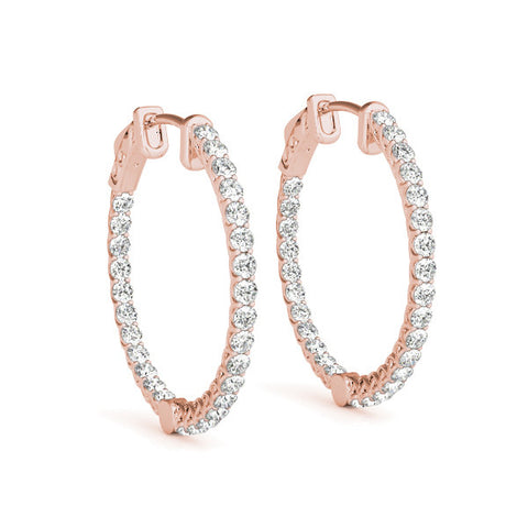 Rose gold Round Cut Pavé Diamond Hoop Earrings with Four-Prong Setting