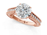 Rose gold Round Cut Pave Band Milgrain Solitaire Ring_7