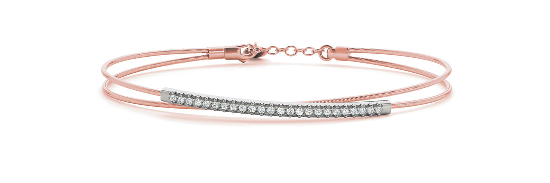 Rose gold Round Cut Pave Diamond Double Wire Bracelet with Channel Setting