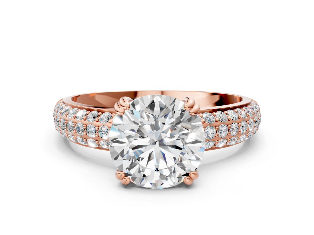 Rose gold Round Cut Pave Diamond Engagement Ring with Channel Set Band and Four-Prong Setting_20