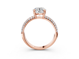 Rose gold Round Cut Pave Diamond Engagement Ring with Channel Set Band and Four-Prong Setting_23