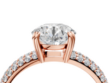 Rose gold Round Cut Pave Diamond Engagement Ring with Channel Set Band and Four-Prong Setting_24