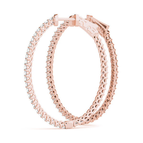 Rose gold Round Cut Pave Diamond Hoop Earrings with Prong Setting 1