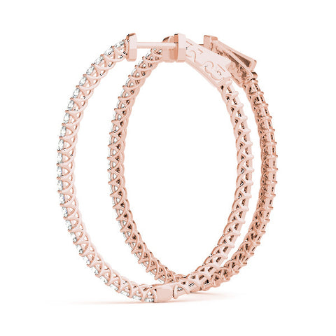 Rose gold Round Cut Pave Diamond Hoop Earrings with Prong Setting 1