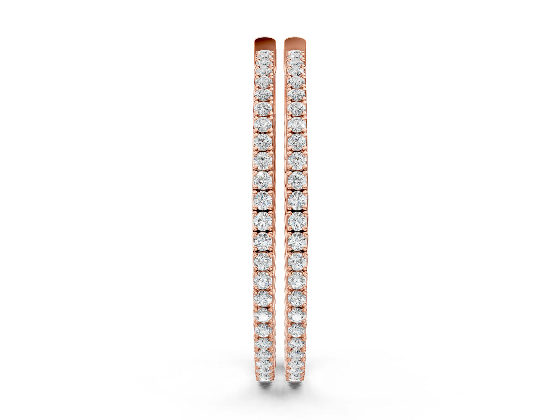 Rose gold Round Cut Pave Diamond Hoop Earrings with Prong Setting_15