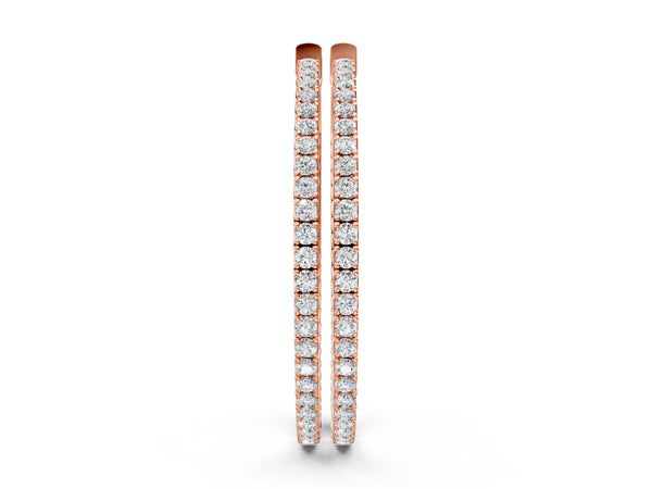 Rose gold Round Cut Pave Diamond Hoop Earrings with Prong Setting