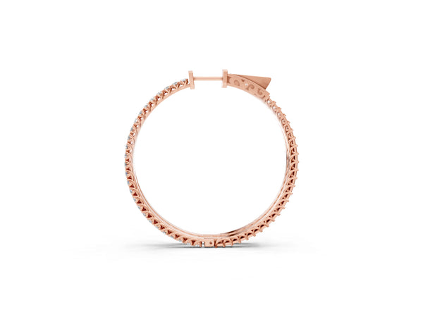 Rose gold Round Cut Pave Diamond Hoop Earrings with Prong Setting