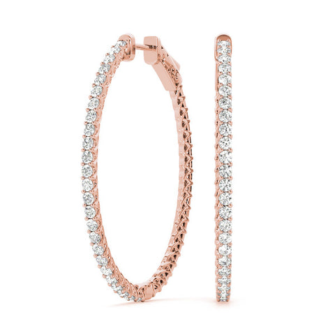 Rose gold Round Cut Pave Diamond Hoop Earrings with Prong Setting