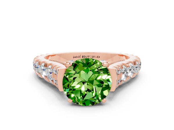 Rose gold Round Cut Peridot Classic Solitaire Ring with Pavé Band and Four-Prong Setting