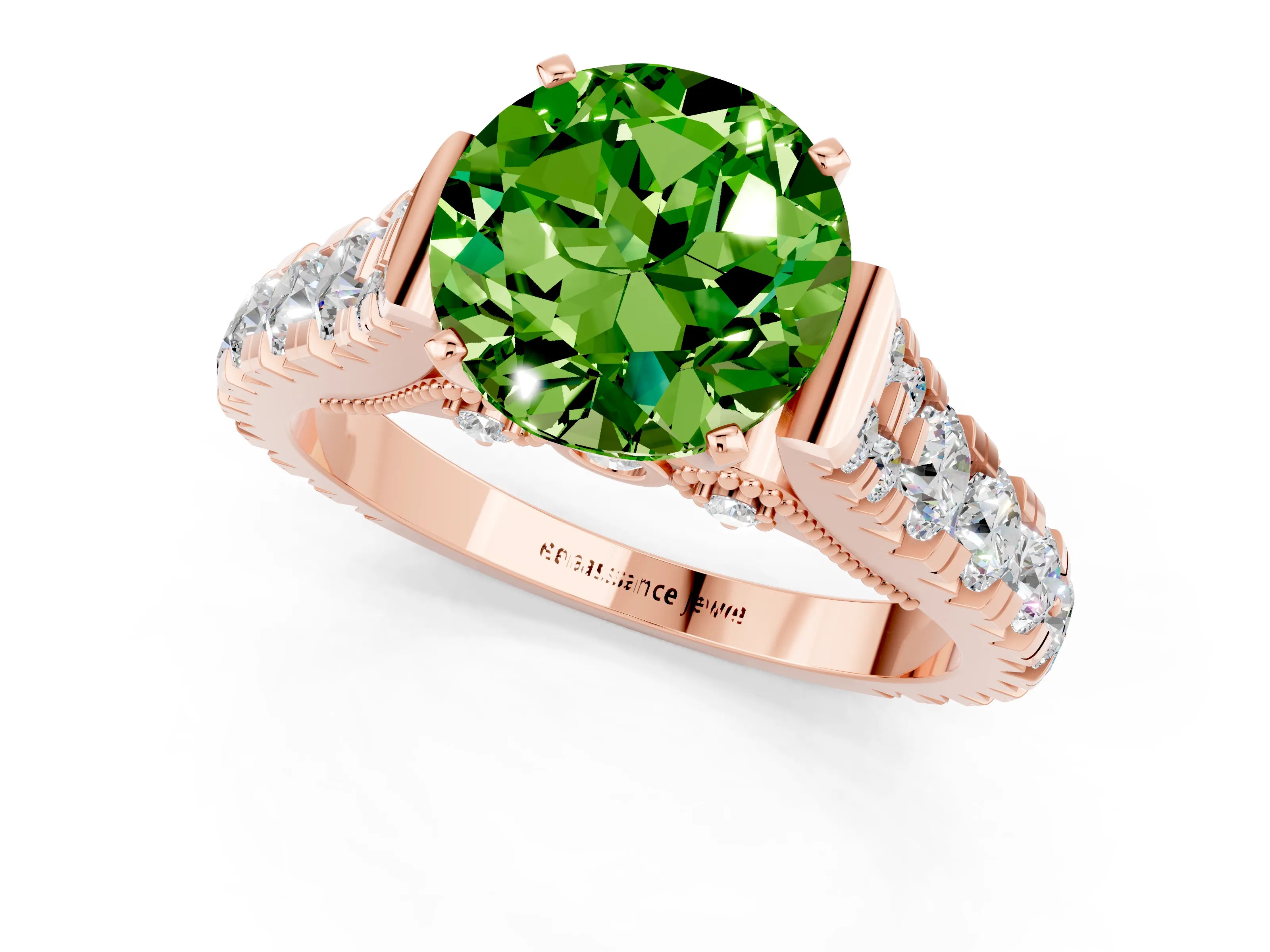 Rose gold Round Cut Peridot Classic Solitaire Ring with Pavé Band and Four-Prong Setting_1
