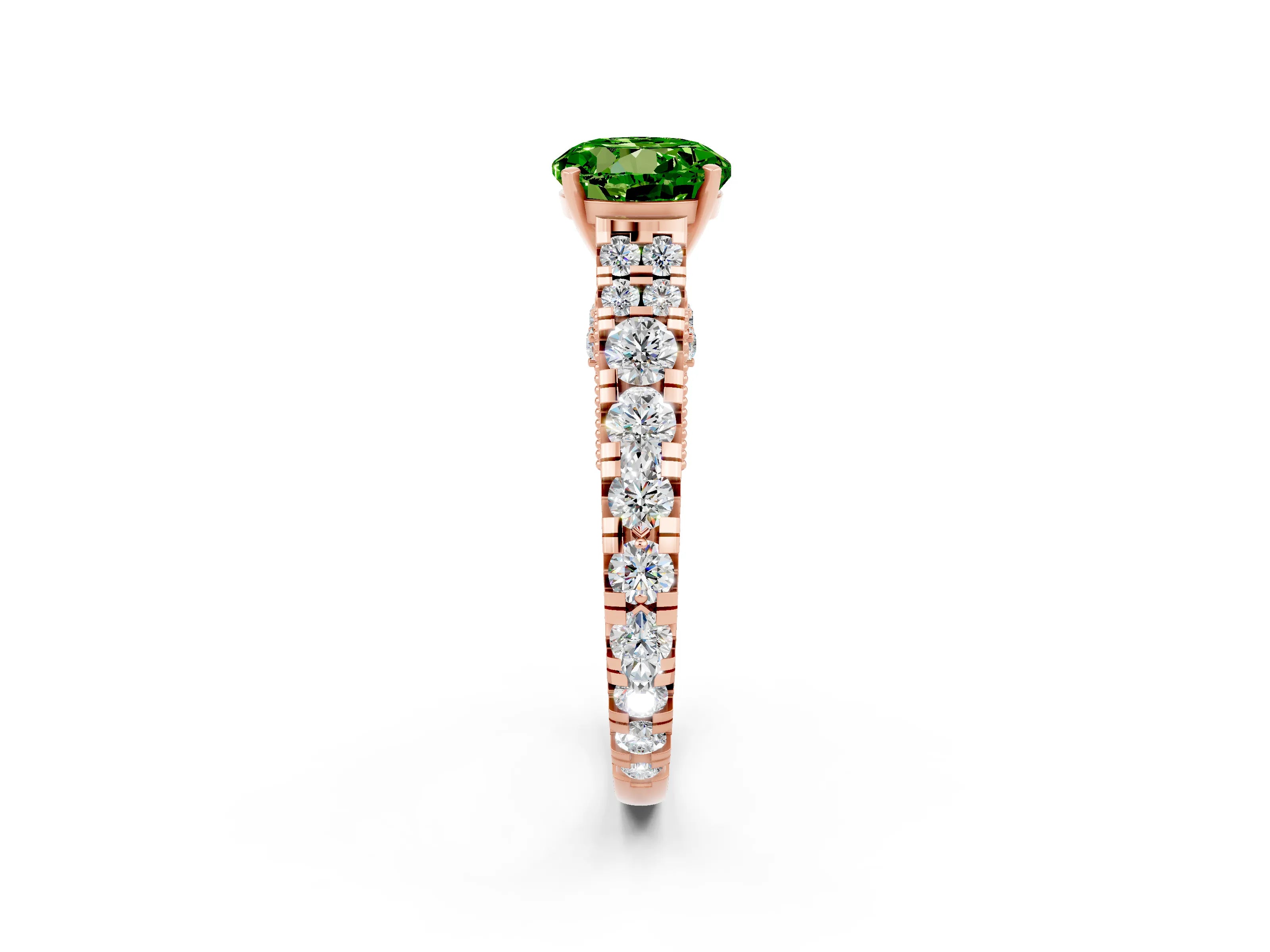 Rose gold Round Cut Peridot Classic Solitaire Ring with Pavé Band and Four-Prong Setting_2