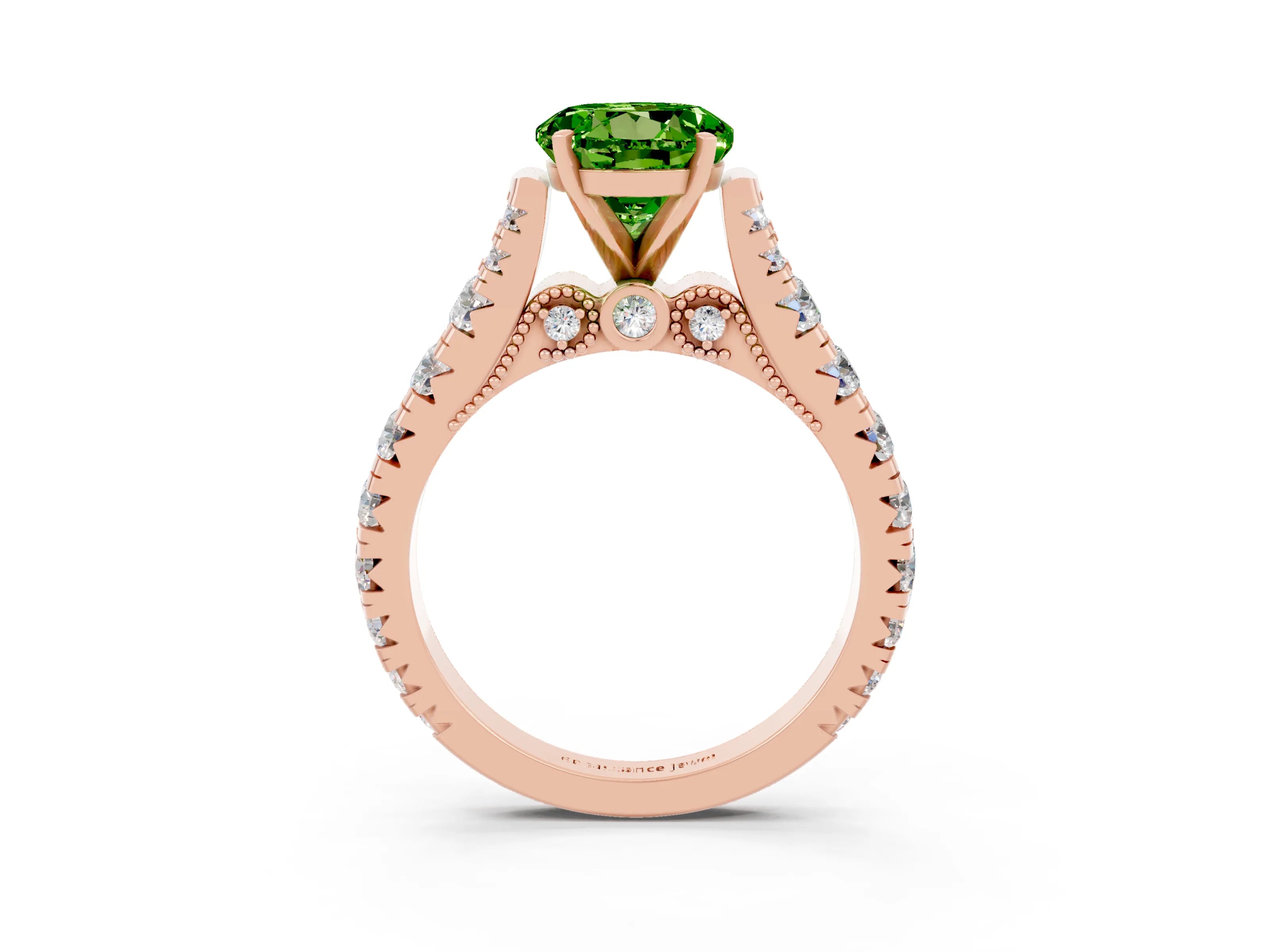 Rose gold Round Cut Peridot Classic Solitaire Ring with Pavé Band and Four-Prong Setting_3