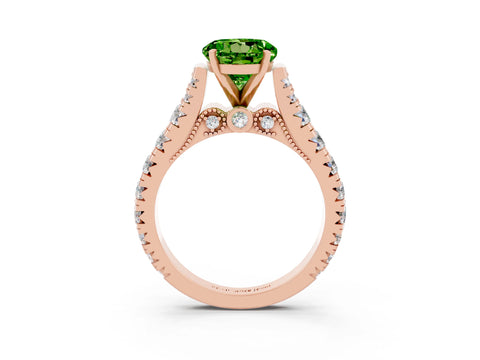 Rose gold Round Cut Peridot Classic Solitaire Ring with Pavé Band and Four-Prong Setting_3