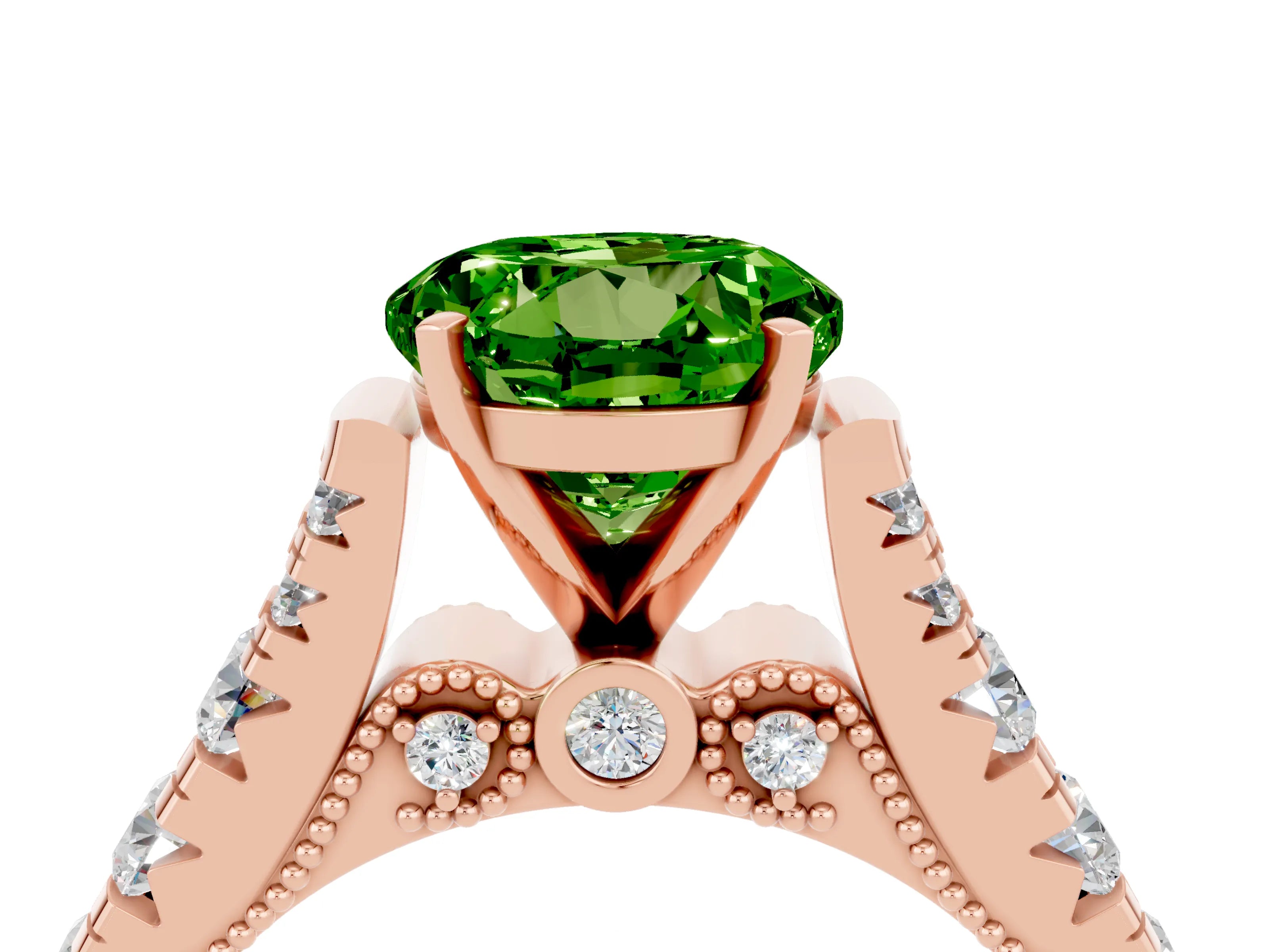 Rose gold Round Cut Peridot Classic Solitaire Ring with Pavé Band and Four-Prong Setting_4