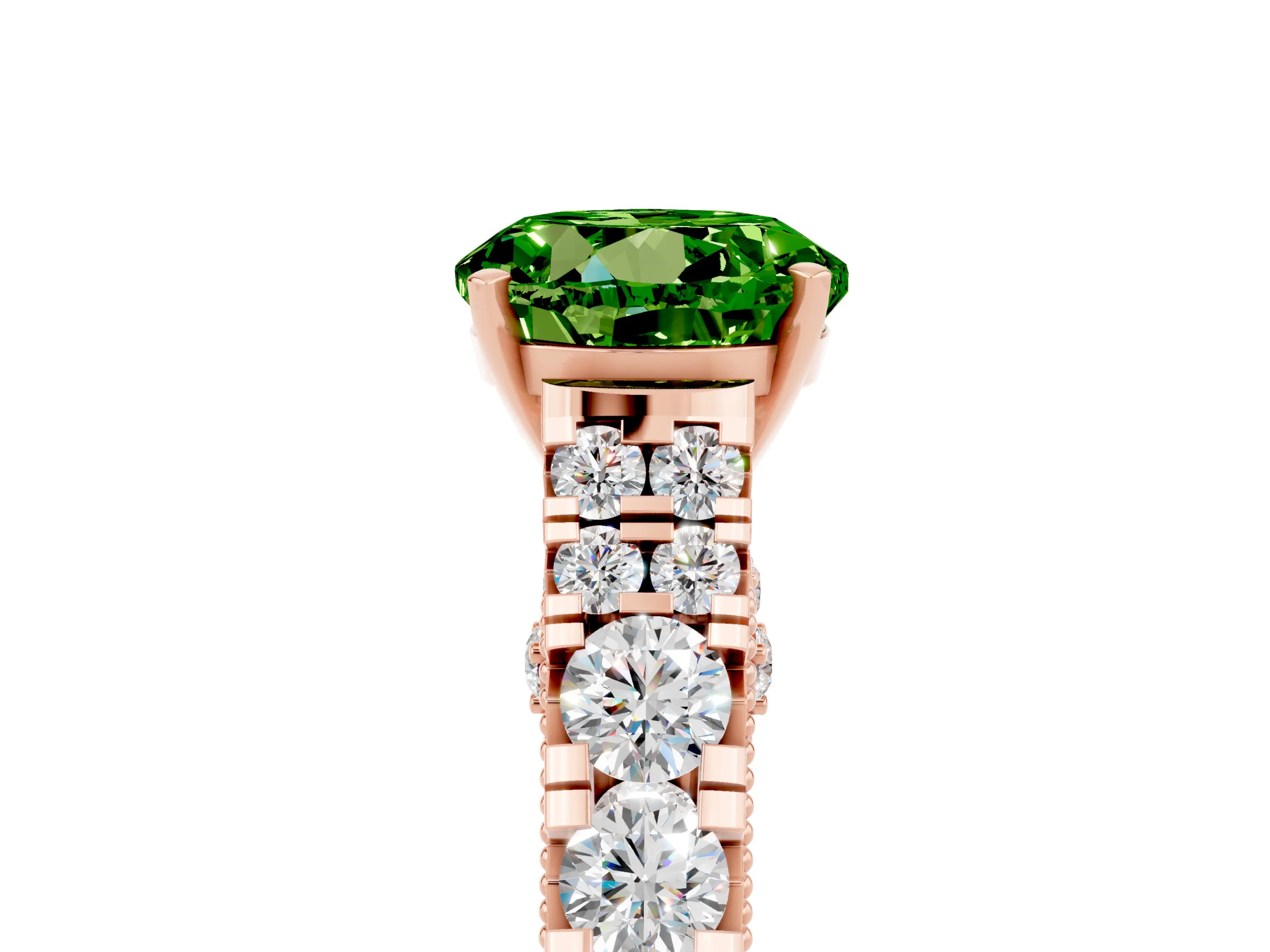 Rose gold Round Cut Peridot Classic Solitaire Ring with Pavé Band and Four-Prong Setting_5