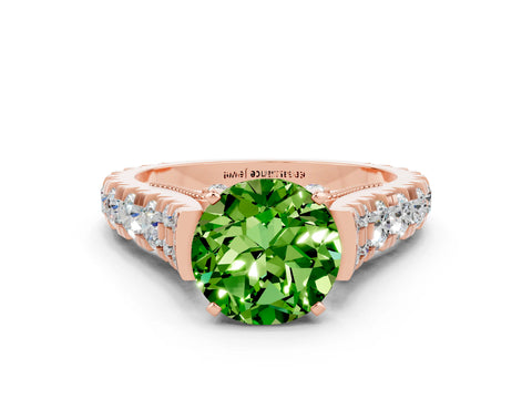 Rose gold Round Cut Peridot Classic Solitaire Ring with Pavé Band and Four-Prong Setting