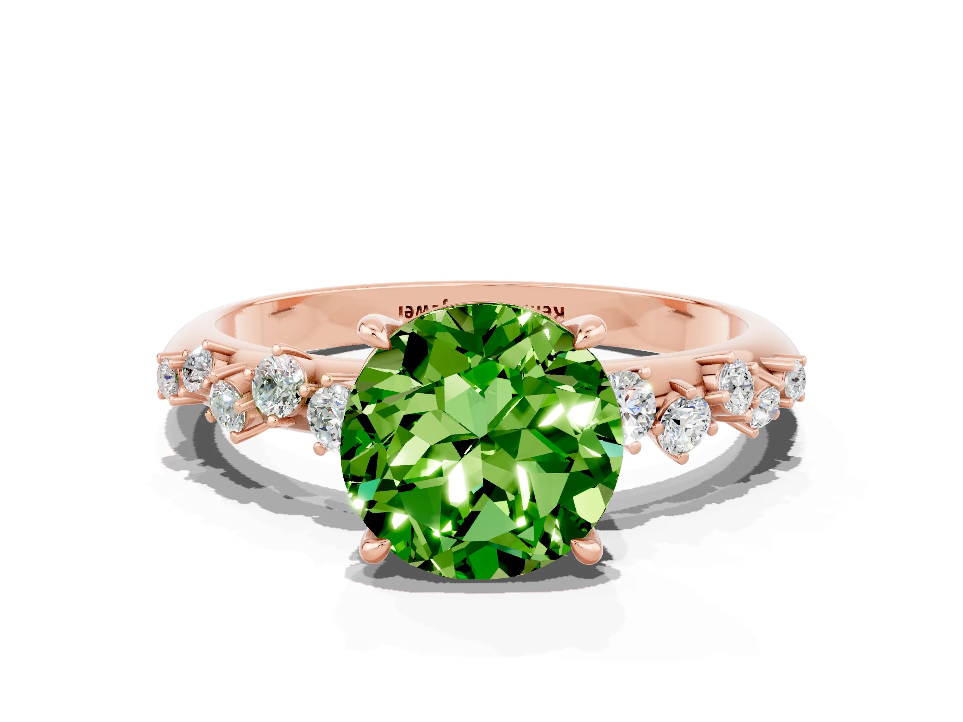 Rose gold Round Cut Peridot Cluster Side Stone Solitaire Ring with Prong Setting_24