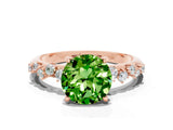Rose gold Round Cut Peridot Cluster Side Stone Solitaire Ring with Prong Setting_24