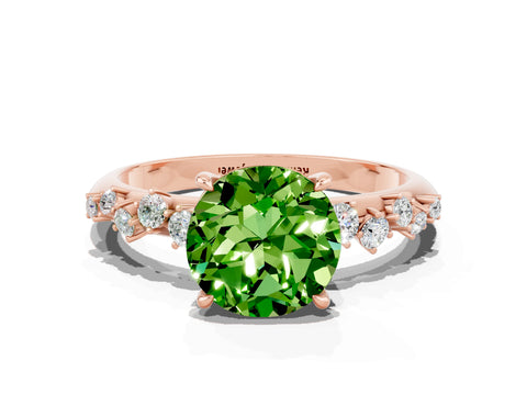 Rose gold Round Cut Peridot Cluster Side Stone Solitaire Ring with Prong Setting_24