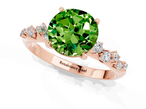 Rose gold Round Cut Peridot Cluster Side Stone Solitaire Ring with Prong Setting_25