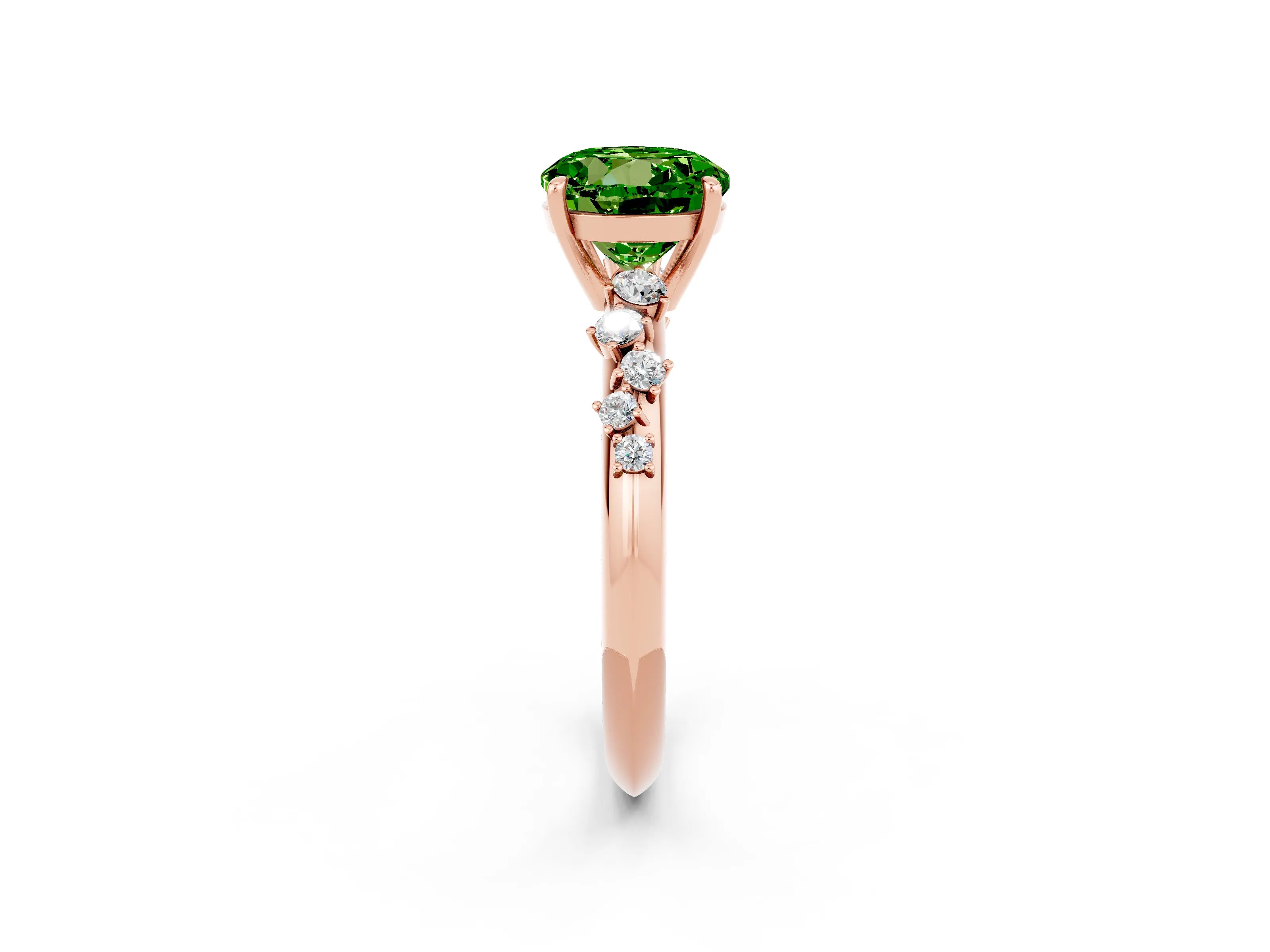 Rose gold Round Cut Peridot Cluster Side Stone Solitaire Ring with Prong Setting_26