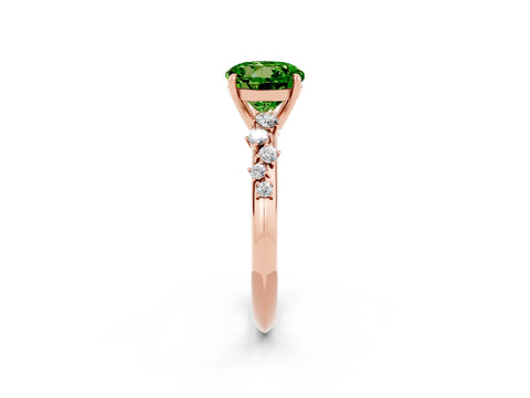 Rose gold Round Cut Peridot Cluster Side Stone Solitaire Ring with Prong Setting_26