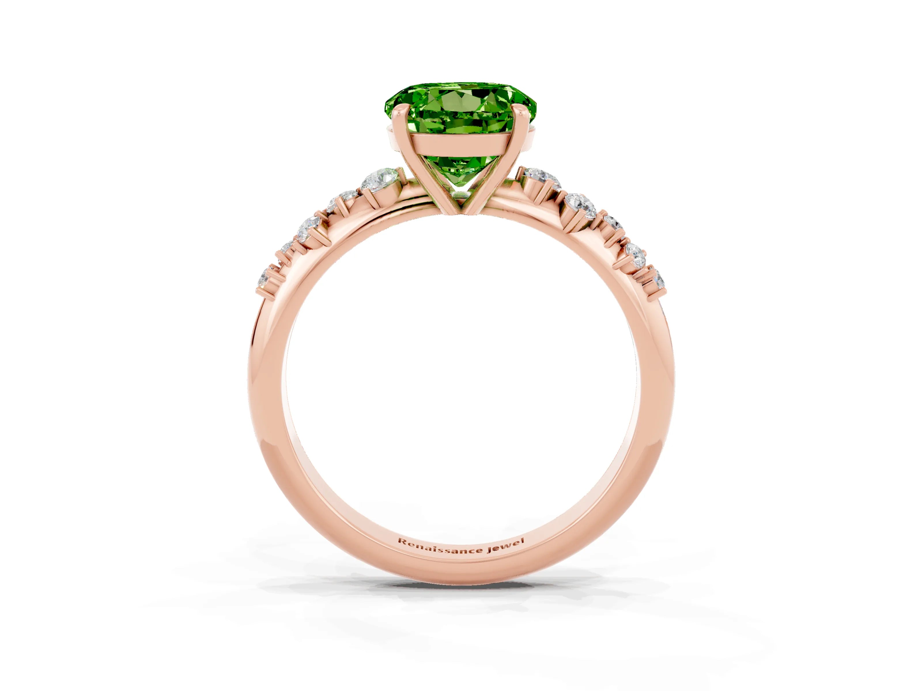 Rose gold Round Cut Peridot Cluster Side Stone Solitaire Ring with Prong Setting_27