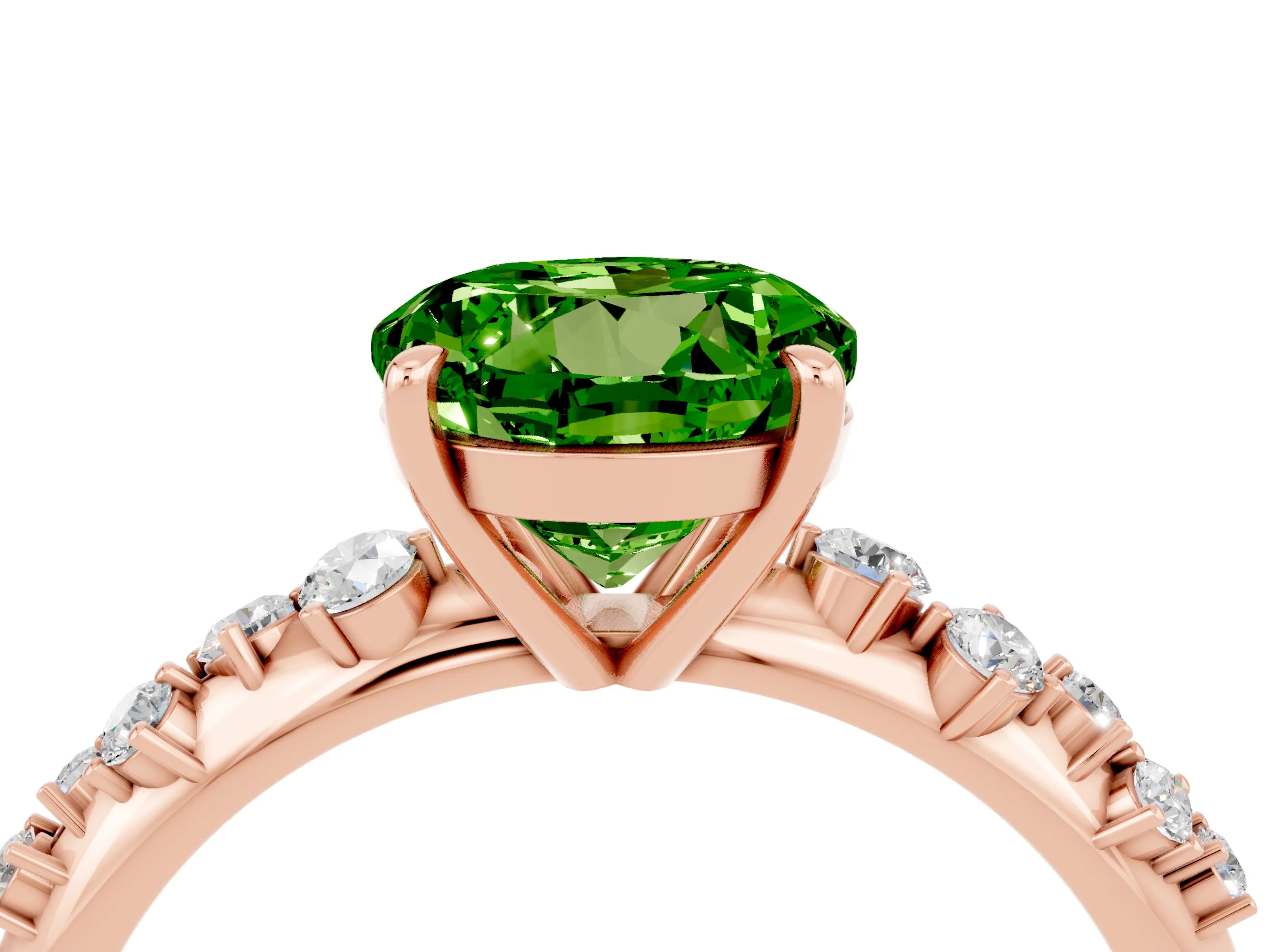 Rose gold Round Cut Peridot Cluster Side Stone Solitaire Ring with Prong Setting_28