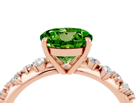 Rose gold Round Cut Peridot Cluster Side Stone Solitaire Ring with Prong Setting_28