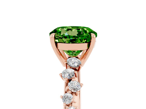 Rose gold Round Cut Peridot Cluster Side Stone Solitaire Ring with Prong Setting_29