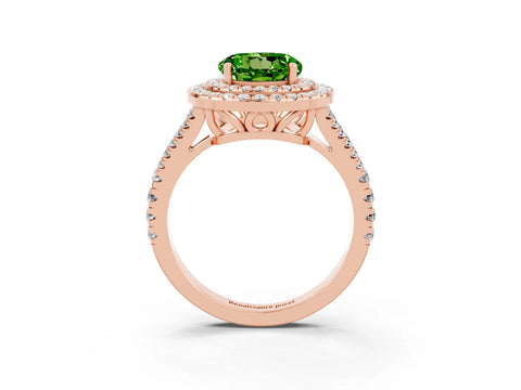 Rose gold Round Cut Peridot Double Halo Ring with Pavé Band and Prong Setting_15