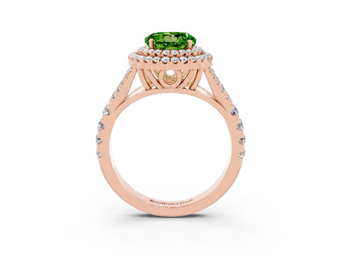Rose gold Round Cut Peridot Double Halo Ring with Split Shank and Prong Setting_15